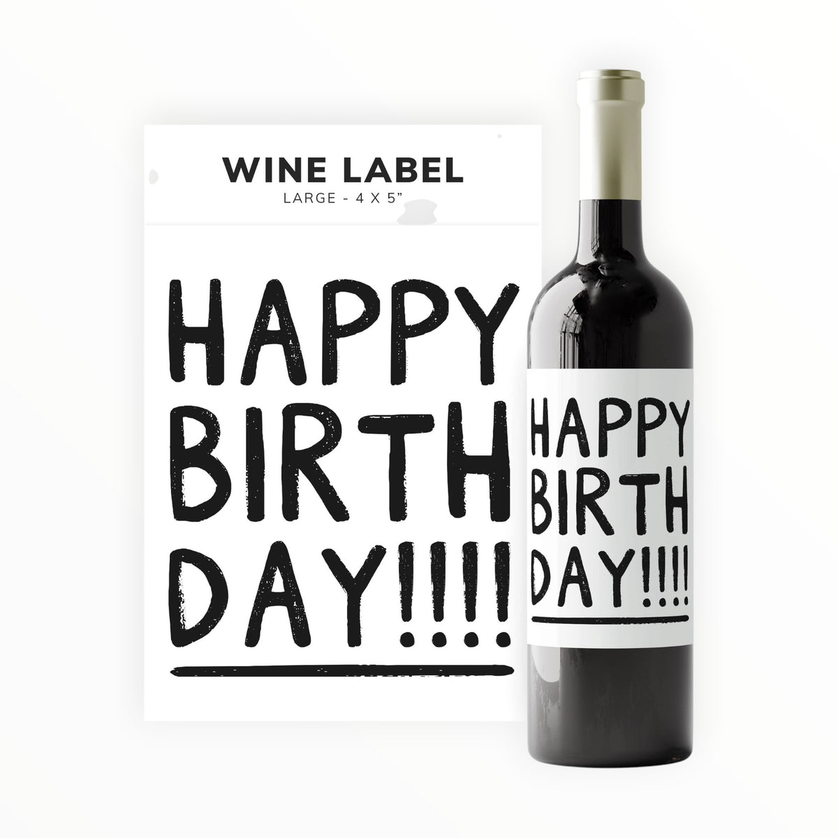 Kreate Paper Co. Happy Birthday wine label, large 4x5 adhesive bottle label for birthday gifts