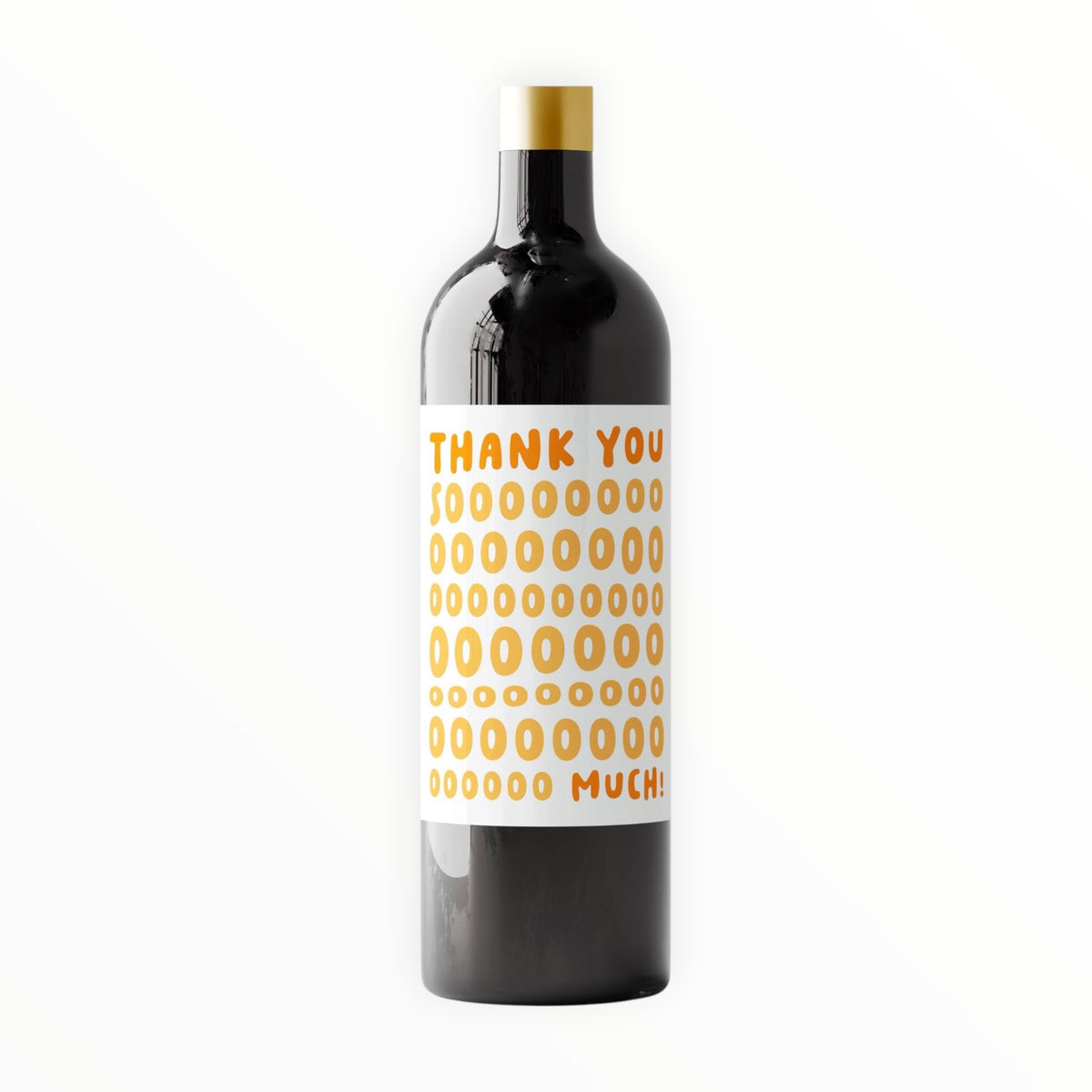 Kreate Paper Co. Thank You wine label applied to bottle, 4x4 inch small label size, wine not included