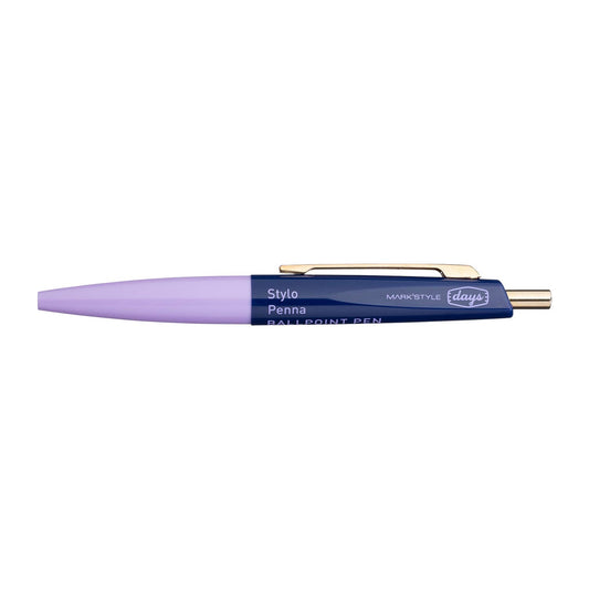 Purple and Navy Duo-Colored Super Mini Ballpoint Pen by MARK'S Inc., 10cm, 0.5mm black ink, made in Japan