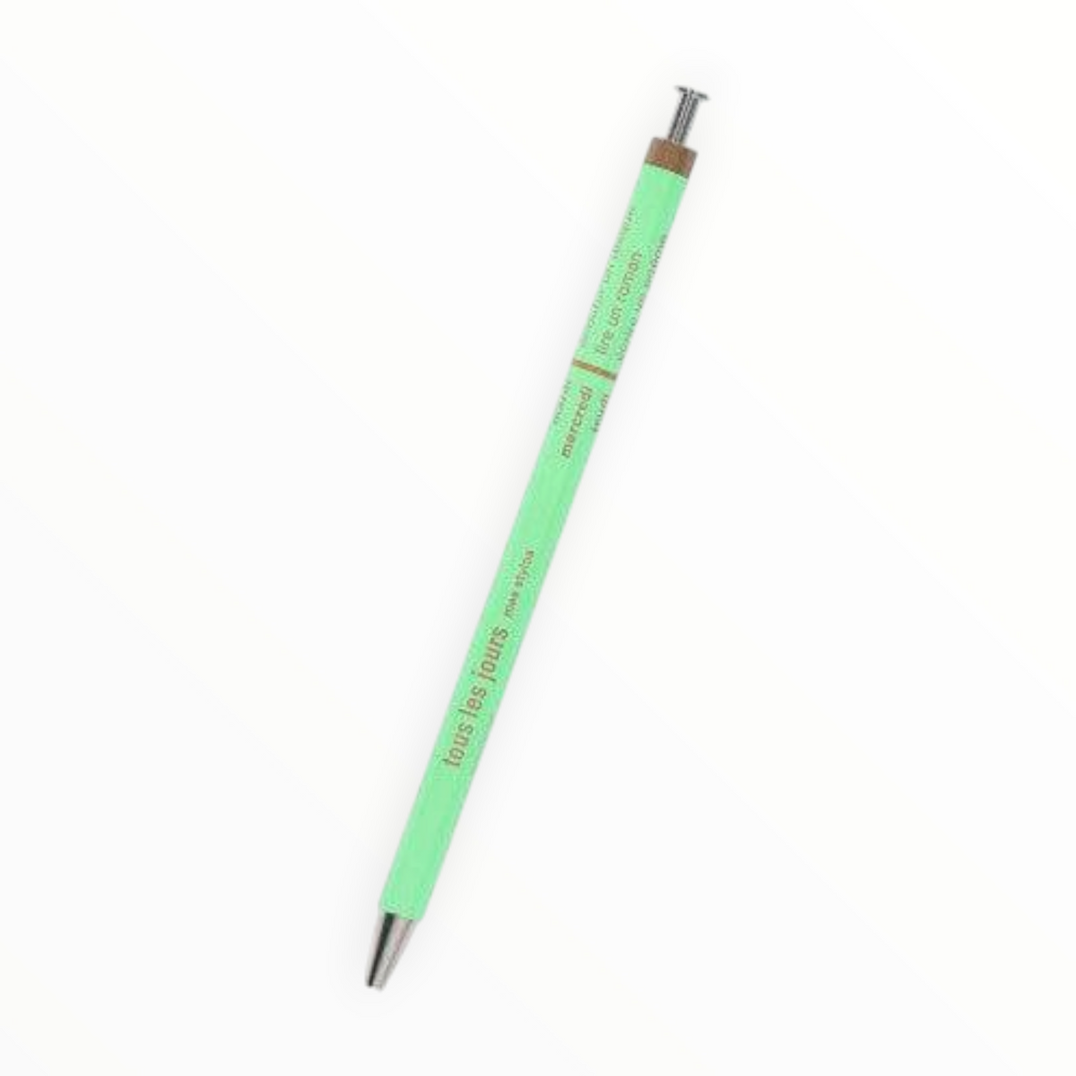 A mint green retractable pen with gold text reading 'I love my fours' and 'retractable', shown diagonally on a plain white background.