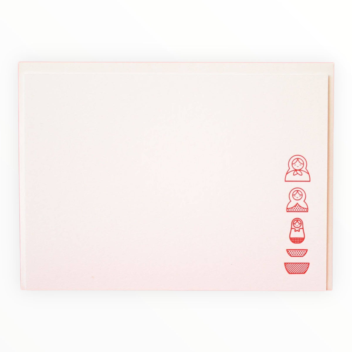 Russian Nesting Doll Stationery Set of 6 by M.C. Pressure, red print letterpress, white envelopes, 4.5 x 6.25 inches