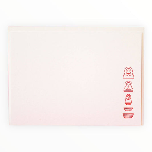 Russian Nesting Doll Stationery Set of 6 by M.C. Pressure, red print letterpress, white envelopes, 4.5 x 6.25 inches