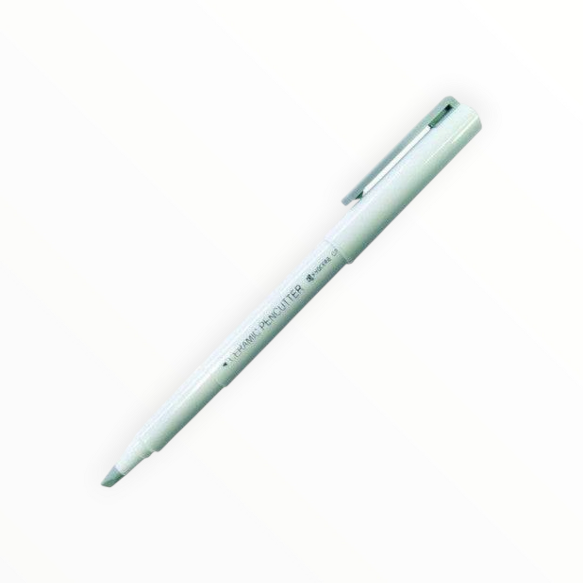 Ceramic Pen Cutter in white by Ohto, pen-style with tiny ceramic cutting blade, looks like a pen when capped