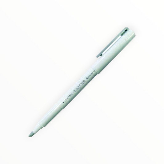 Ceramic Pen Cutter in white by Ohto, pen-style with tiny ceramic cutting blade, looks like a pen when capped