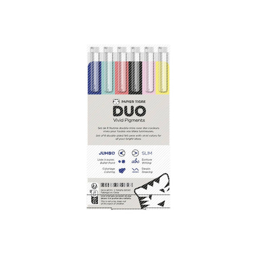 Duo Double-Sided Felt Pen Set of 6 by Papier Tigre, vivid colors Athens Blue Iceland Green Jaipur Red Gotham Black Tokyo Pink Los Angeles Yellow