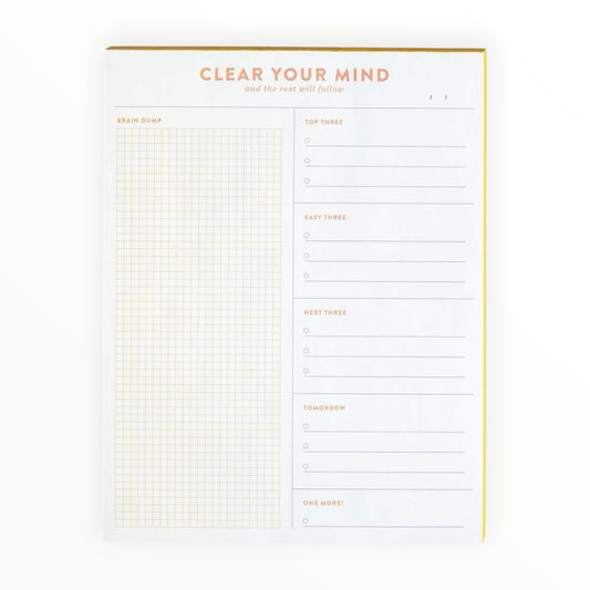 Clear Your Mind Brain Dump Notepad by Studio Calico, 75 pages, clipboard backer, 8.5 x 11 inches