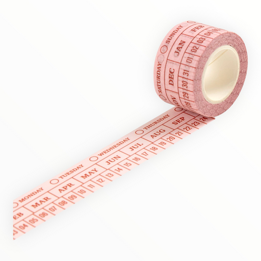 Days and Months Washi Tape by Studio Calico, pink days and months pattern, approximately 1 inch wide