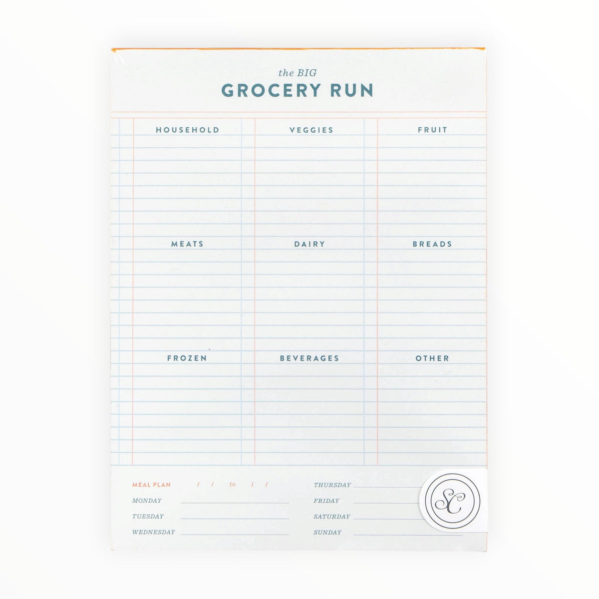 Grocery Run Notepad by Studio Calico, grocery sections and daily meal plan, 75 pages, 6 x 8 inches