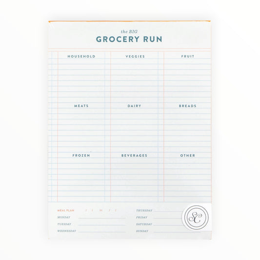Grocery Run Notepad by Studio Calico, grocery sections and daily meal plan, 75 pages, 6 x 8 inches