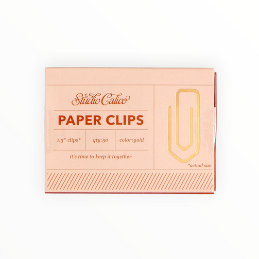 Alt text: Studio Calico Keep It Together gold paper clips in blush packaging set of 50