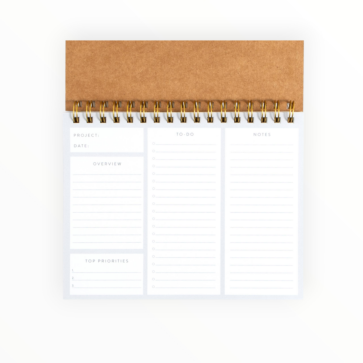 Studio Calico Undated Spiral Project Planner Notebook interior page with overview priorities to do and notes sections