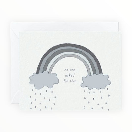 No One Asked For This greeting card by Tiny Hooray, blank interior, white envelope, 4.25 x 5.5 inches