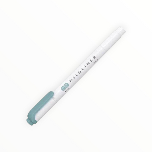A white Mildliner gel pen with a light teal cap, shown diagonally on a clean white background.