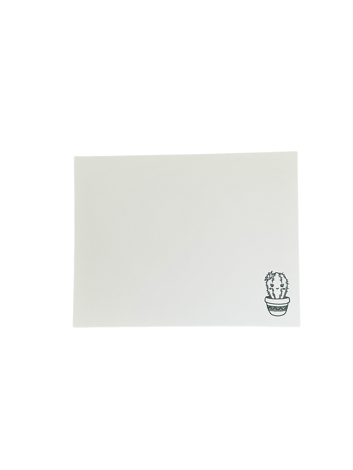 Ancora Letterpress cactus notecard design two, green cactus character on white cardstock