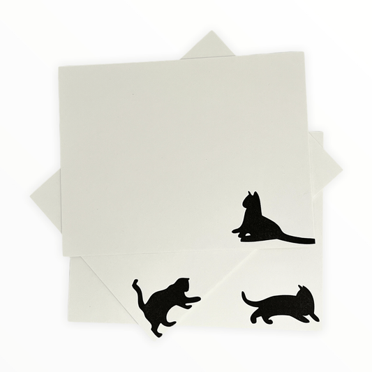 Ancora Letterpress black cat notecard design one, letterpress printed on double-thick white cardstock