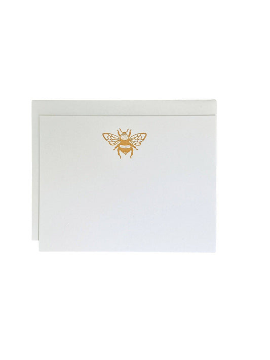 Honey Bee Letterpress Notecard Set by Ancora Letterpress, set of 8 double-thick white notecards, 4.25 x 5.5 inches