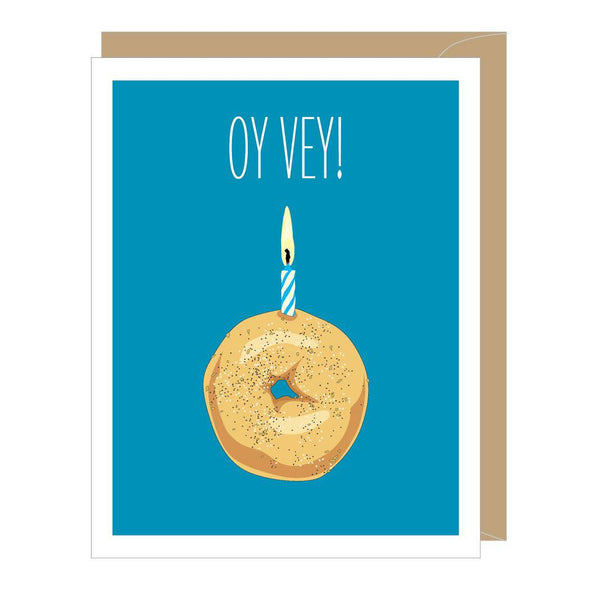 Bagel Greeting birthday card by Apartment 2 Cards, "Oy vey, another birthday!", 4.25 x 5.5 inches, kraft envelope