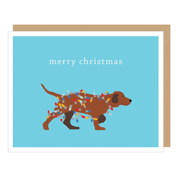 Holiday Dog With Christmas Lights card by Apartment 2 Cards, "Merry Christmas! Have a fun-filled holiday season!", 4.25 x 5.5 inches, kraft envelope