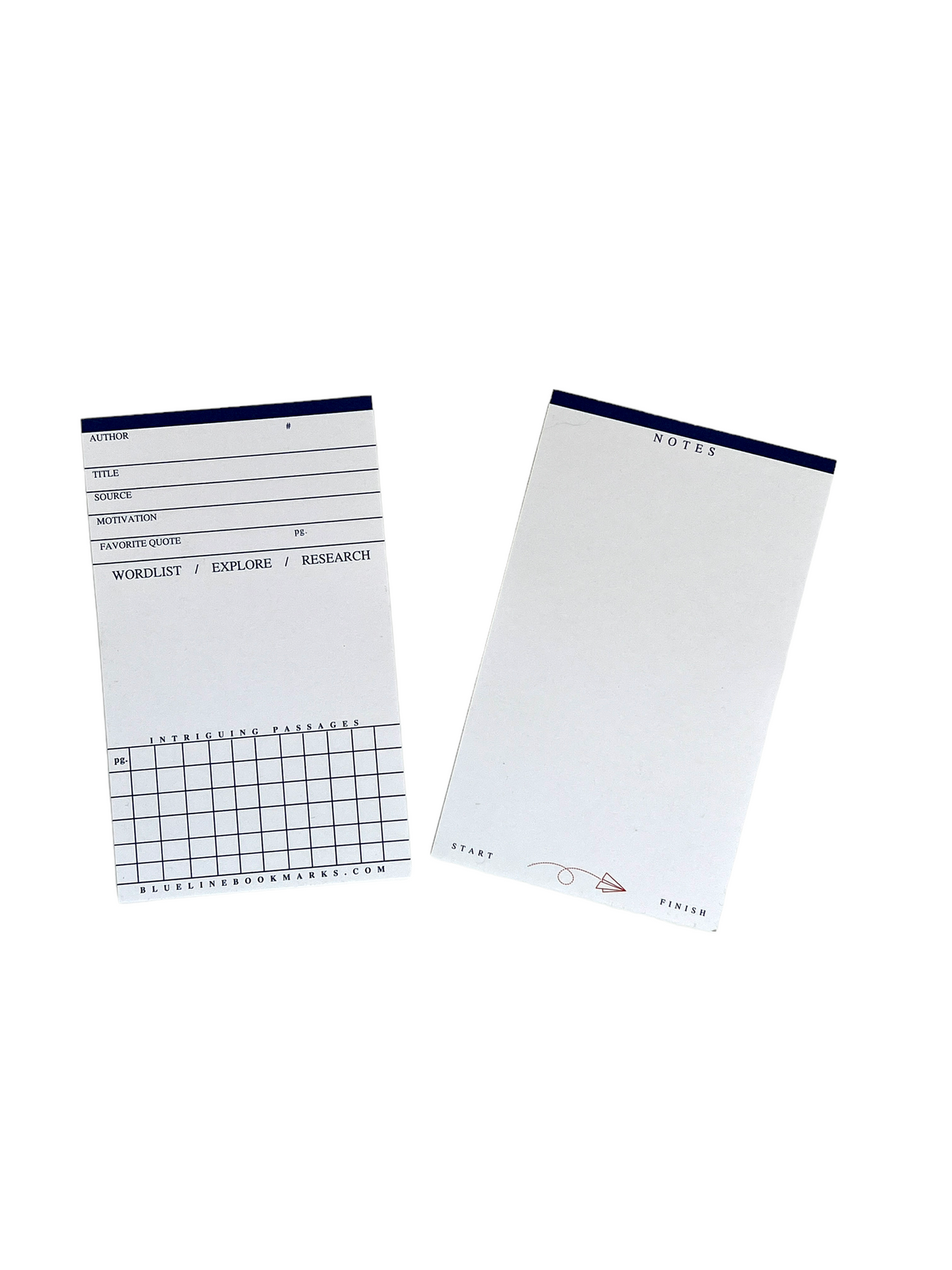 Blue Line Bookmarks back side showing notes and start to finish fields