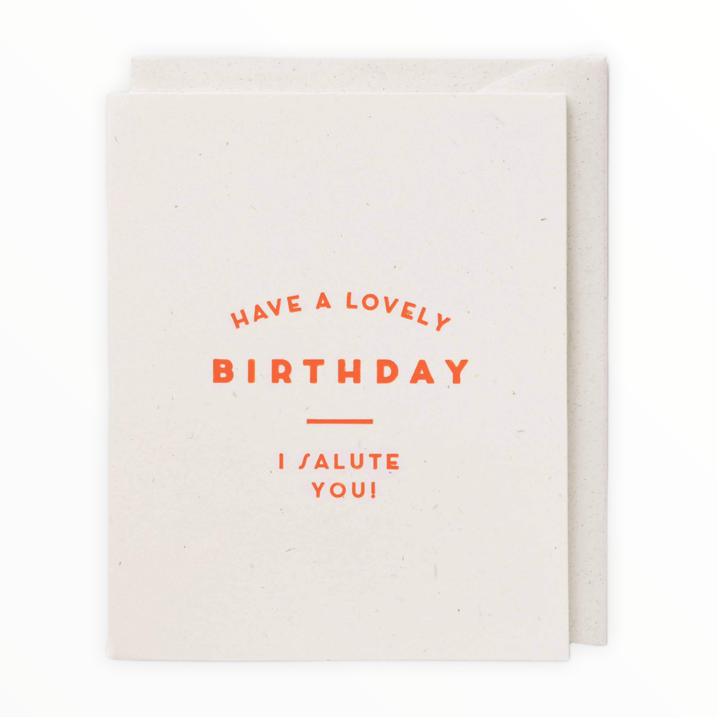 Have a Lovely Birthday card by Darling Clementine, orange print on heavy paper, blank interior, white envelope, 3.5 x 4.3 inches