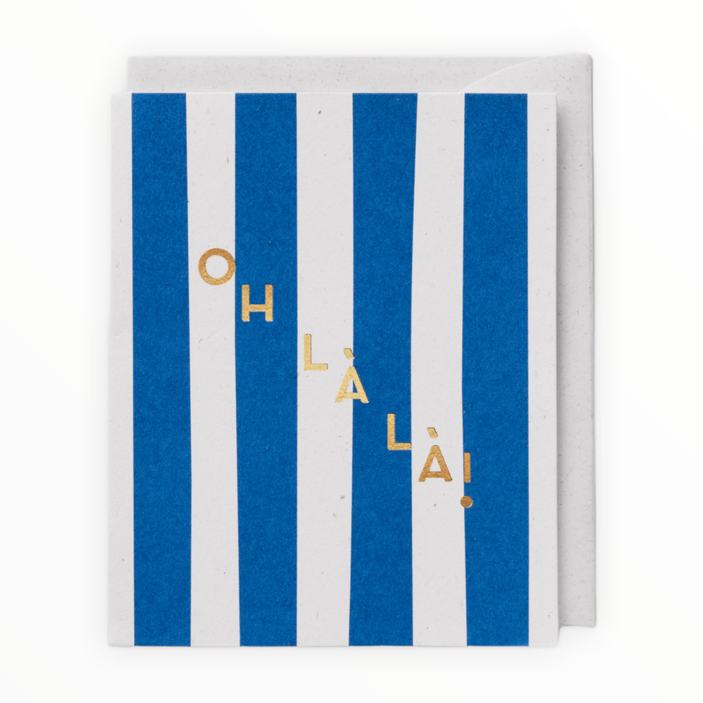 Oh Là Là greeting card by Darling Clementine, foil print on heavy paper, blank interior, white envelope, 3.5 x 4.3 inches