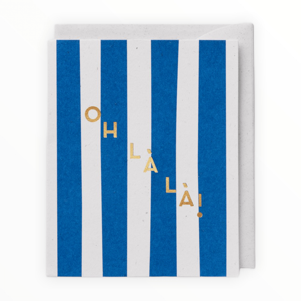 Oh Là Là greeting card by Darling Clementine, foil print on heavy paper, blank interior, white envelope, 3.5 x 4.3 inches
