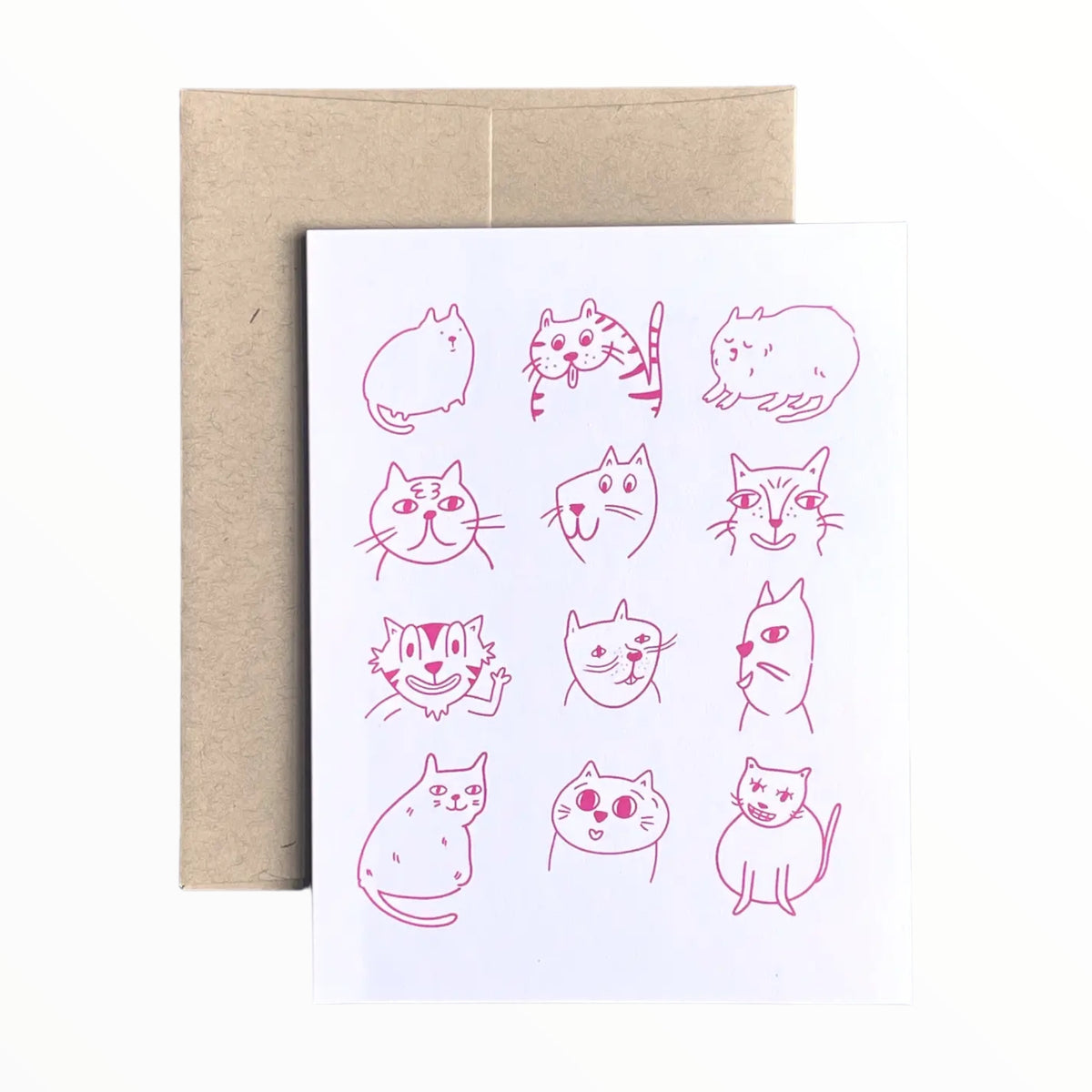 Cats! blank greeting card by EEW art & cards, cat illustration, 4.25 x 5.5 inches, kraft brown envelope