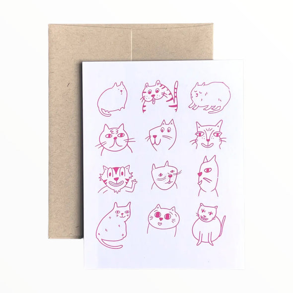 Cats! blank greeting card by EEW art & cards, cat illustration, 4.25 x 5.5 inches, kraft brown envelope