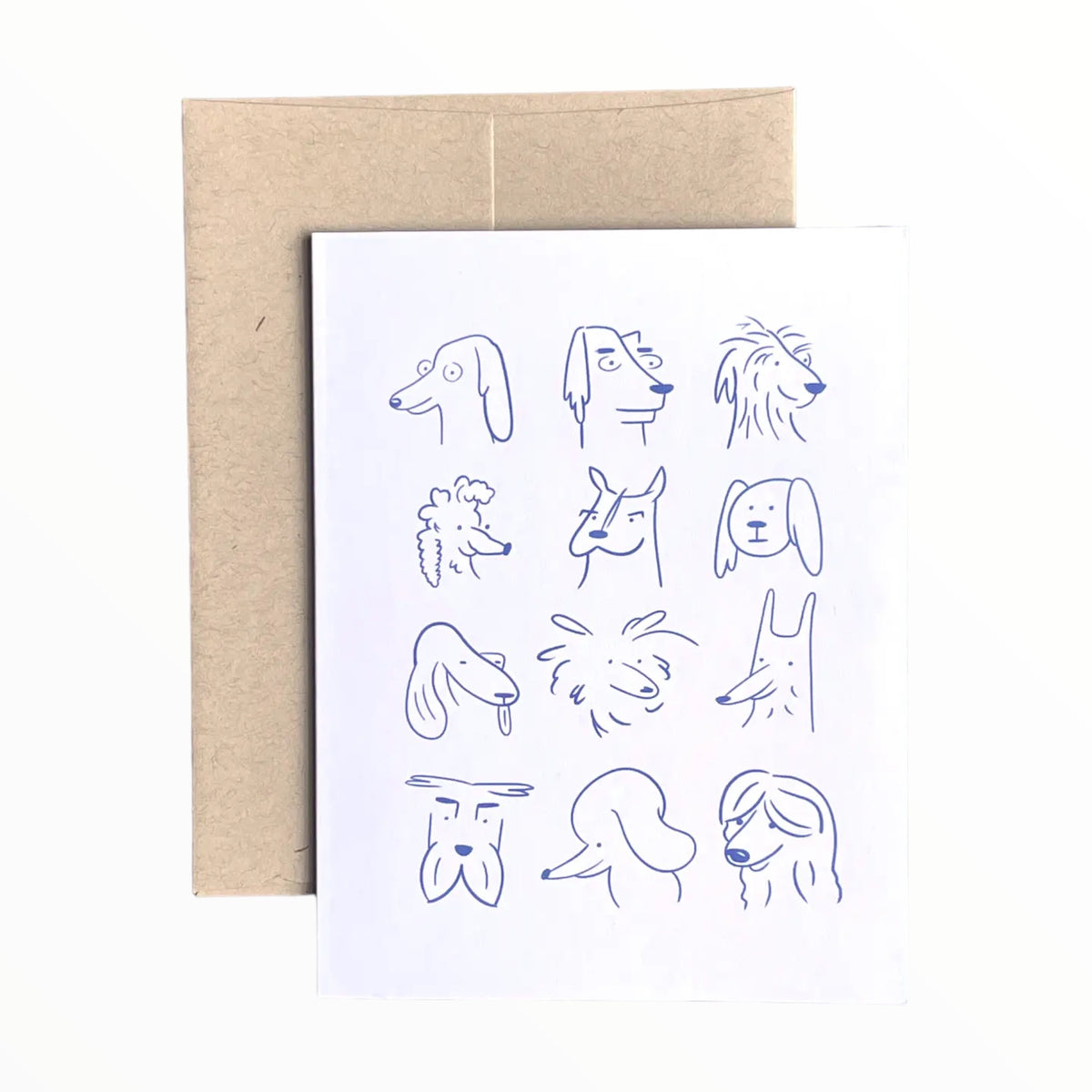 Dogs! blank greeting card by EEW art & cards, dog illustration, 4.25 x 5.5 inches, kraft brown envelope