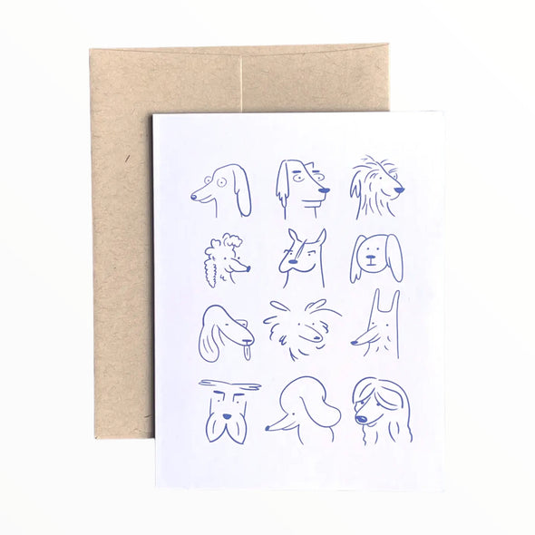 Dogs! blank greeting card by EEW art & cards, dog illustration, 4.25 x 5.5 inches, kraft brown envelope