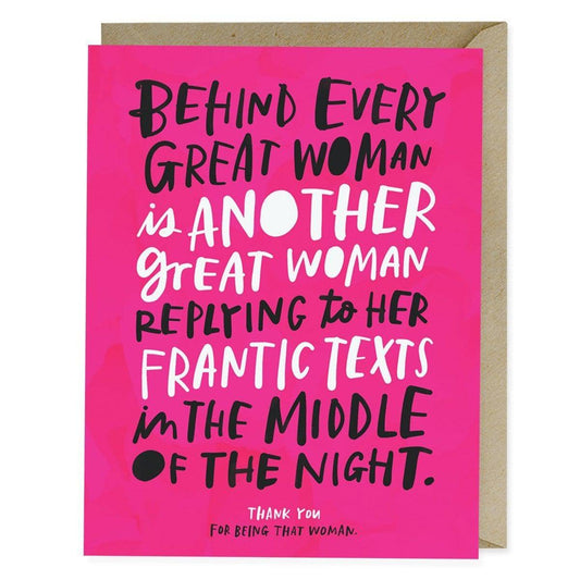 Behind Every Great Woman friendship thank you card by Em & Friends, blank interior, kraft envelope, 4.25 x 5.5 inches