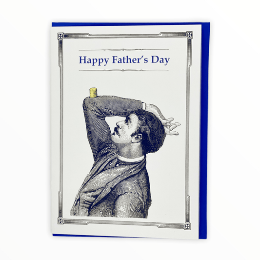 Dad Knows a Few Tricks Happy Father's Day card by Frantic Meerkat, blueberry envelope