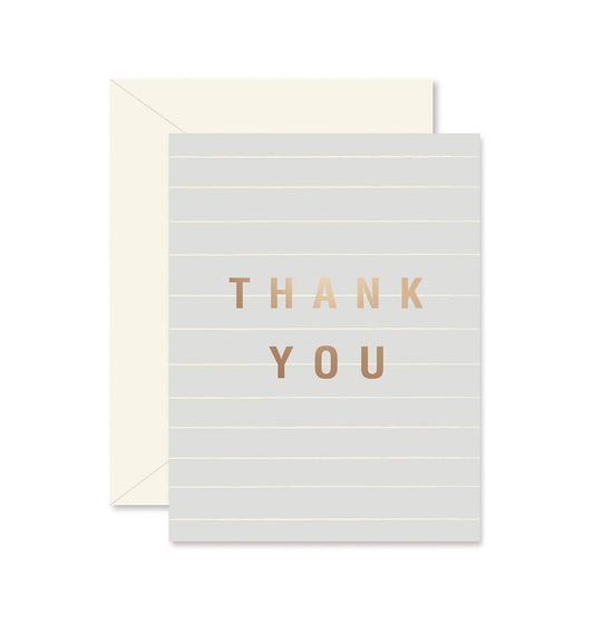 Gray Lines Thank You card by Ginger P. Designs, copper foil lettering, blank interior, 4.25 x 5.5 inches
