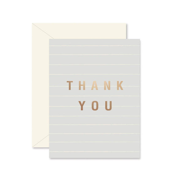 Gray Lines Thank You card by Ginger P. Designs, copper foil lettering, blank interior, 4.25 x 5.5 inches
