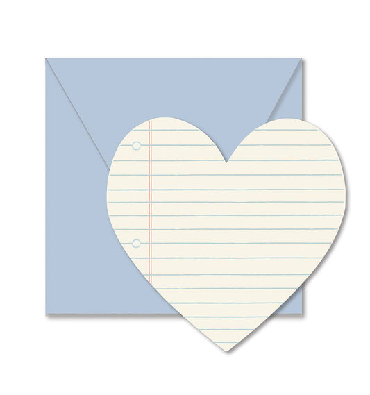 Love Notes heart-shaped notecards set of 8 by Ginger P. Designs, notebook paper style, 4-inch hearts with envelopes