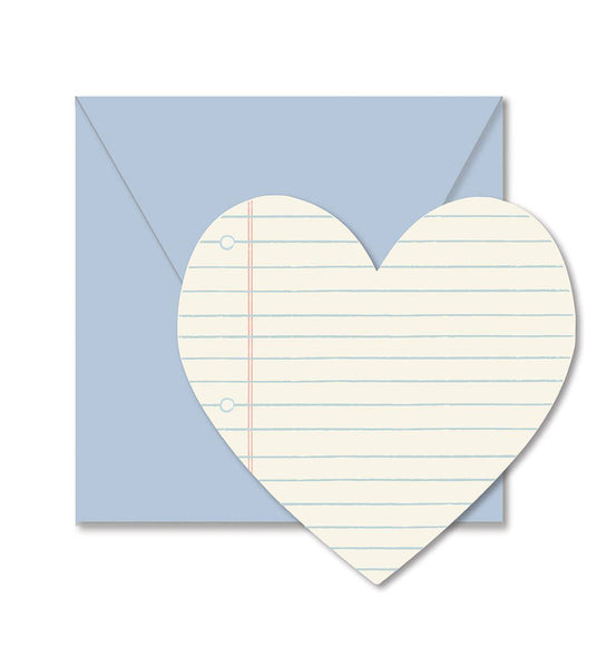 Love Notes heart-shaped notecards set of 8 by Ginger P. Designs, notebook paper style, 4-inch hearts with envelopes