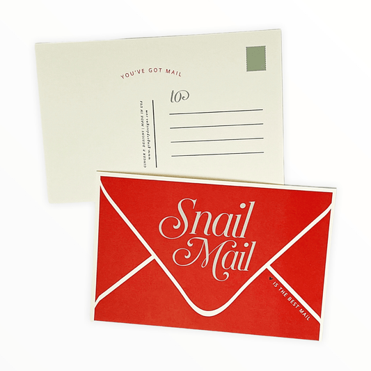 Snail Mail Is the Best Mail postcards set of 10 by Ginger P. Designs, 4 x 6 inches