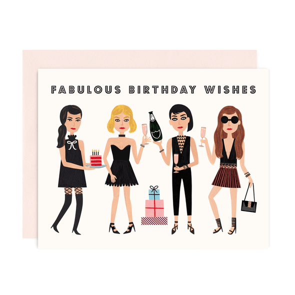 Fabulous Birthday Wishes card by Girl w/ Knife, blank interior, blush envelope, 4.25 x 5.5 inches