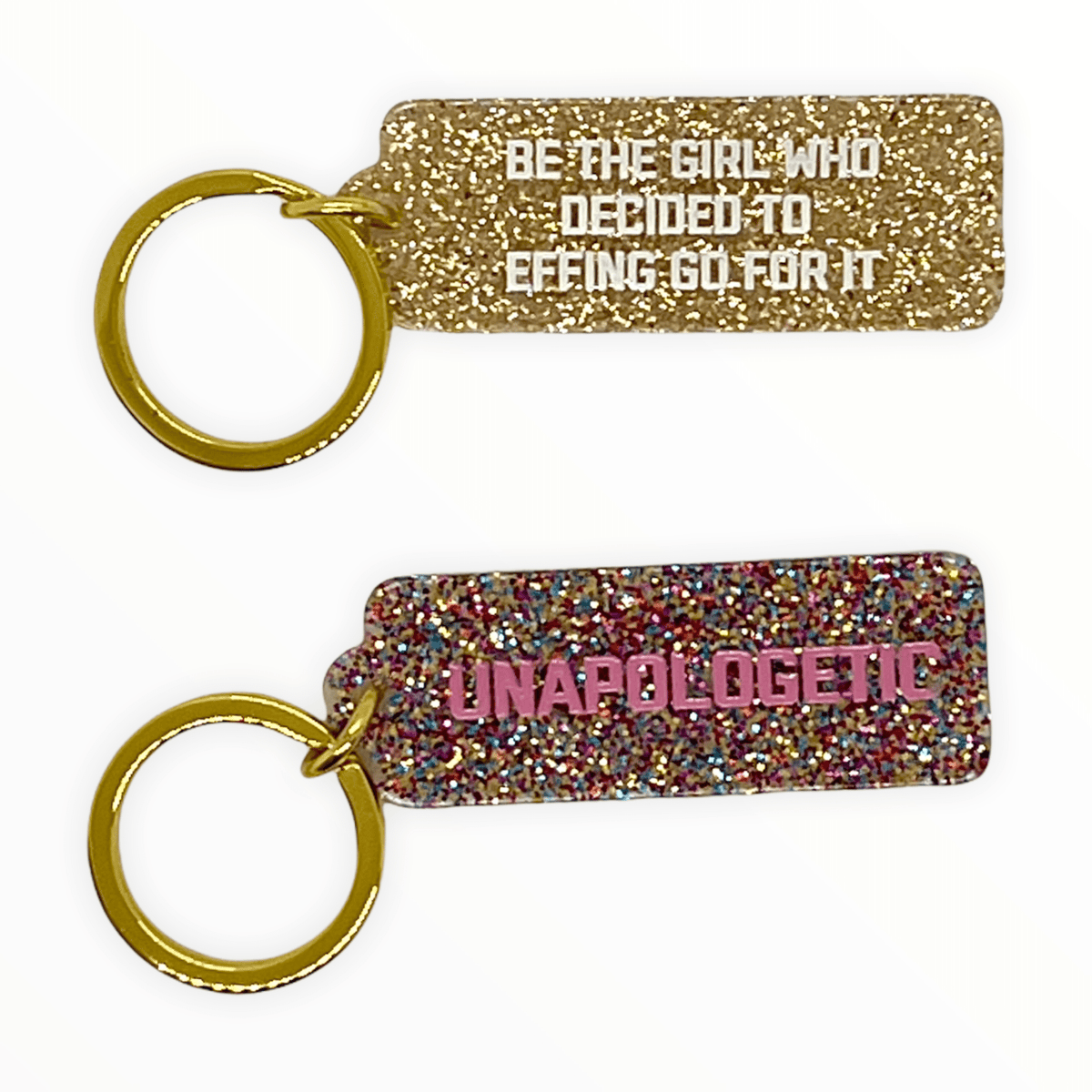 Sparkle Glitter Key Tag by Golden Gems, both variants side by side