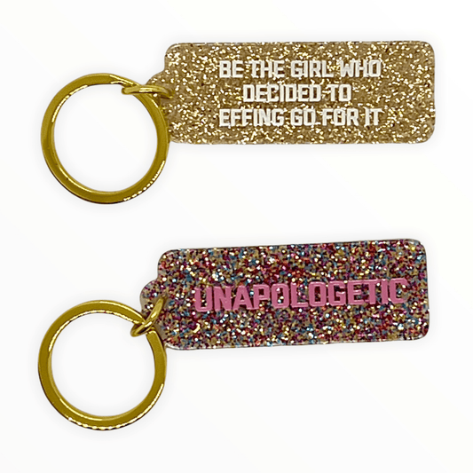 Sparkle Glitter Key Tag by Golden Gems, both variants side by side