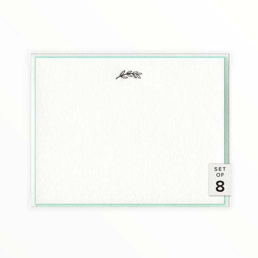Botanics Boxed Notecard Set by Ink Meets Paper, set of 8 flat cards with teal edging, white envelopes with botanics envelope lining, 4.25 x 5.5 inches
