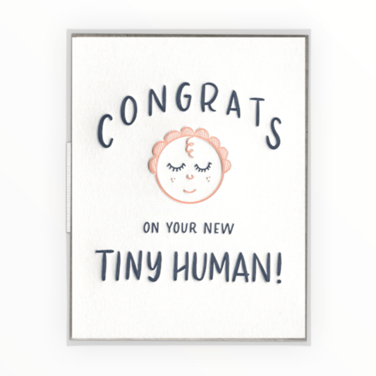 Tiny Human Congrats letterpress card by Ink Meets Paper, blank interior, recycled kraft envelope, 4.25 x 5.5 inches, made in Charleston SC