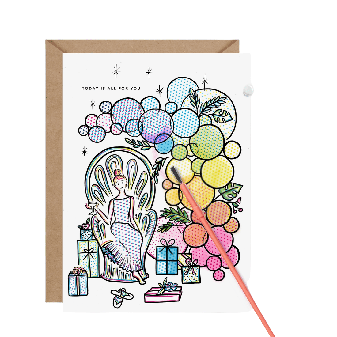 Balloon Arch Paint With Water card by Inklings Paperie, card and gift with paintbrush included, kraft envelope, 7 x 5 inches