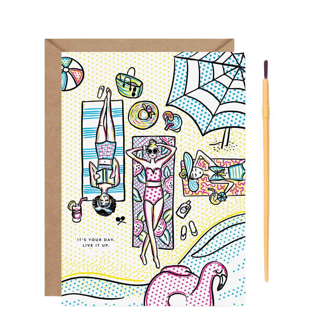 Beachy Paint With Water card by Inklings Paperie, card and gift with paintbrush included, kraft envelope, 7 x 5 inches
