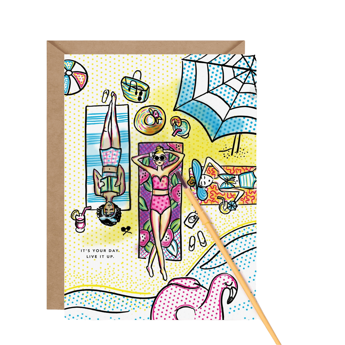 Beachy Paint With Water detail by Inklings Paperie, unpainted card showing design