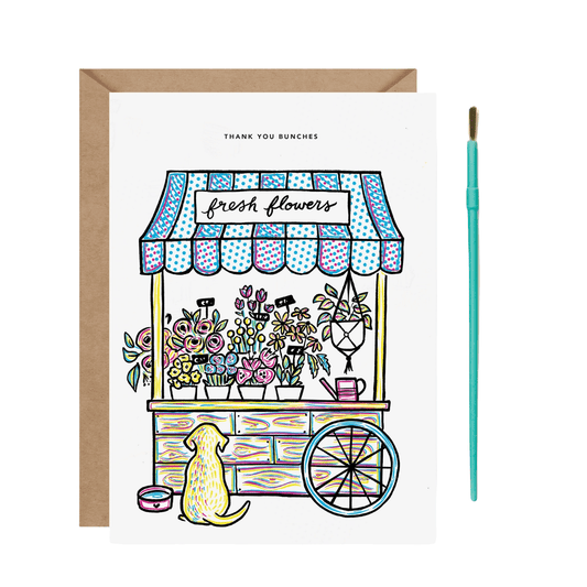 Flower Stand Paint With Water card by Inklings Paperie, card and gift with paintbrush included, kraft envelope, 7 x 5 inches