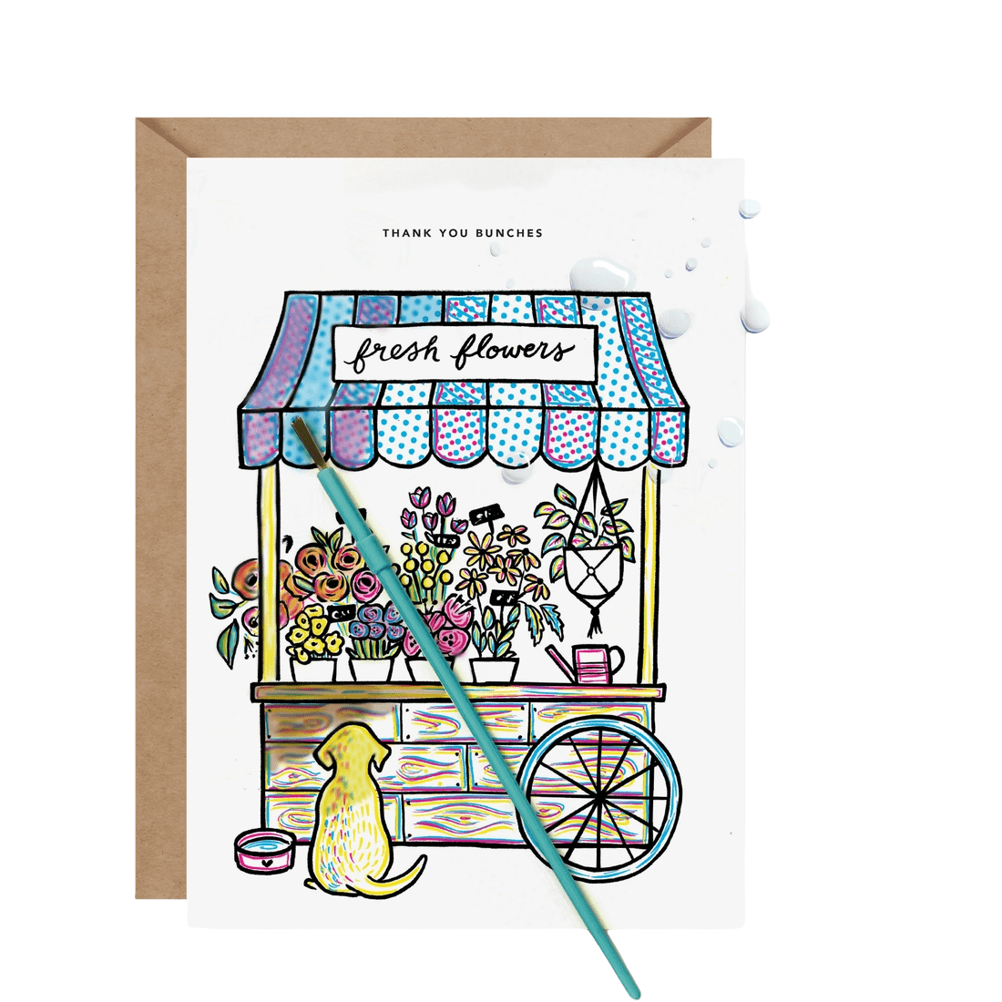Flower Stand Paint With Water detail by Inklings Paperie, unpainted card showing design
