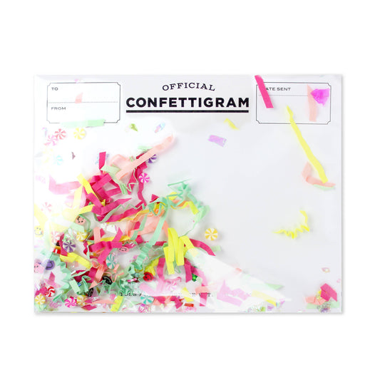 Piñata Confettigram by Inklings Paperie, colorful crinkle confetti and surprises in clear envelope with blank card, 4.5 x 5.75 inches
