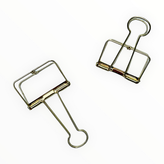 Large Gold Wire Binder Clip by JPT, spring-loaded steel with metallic gold color, 2 x 1.25 x 0.75 inches