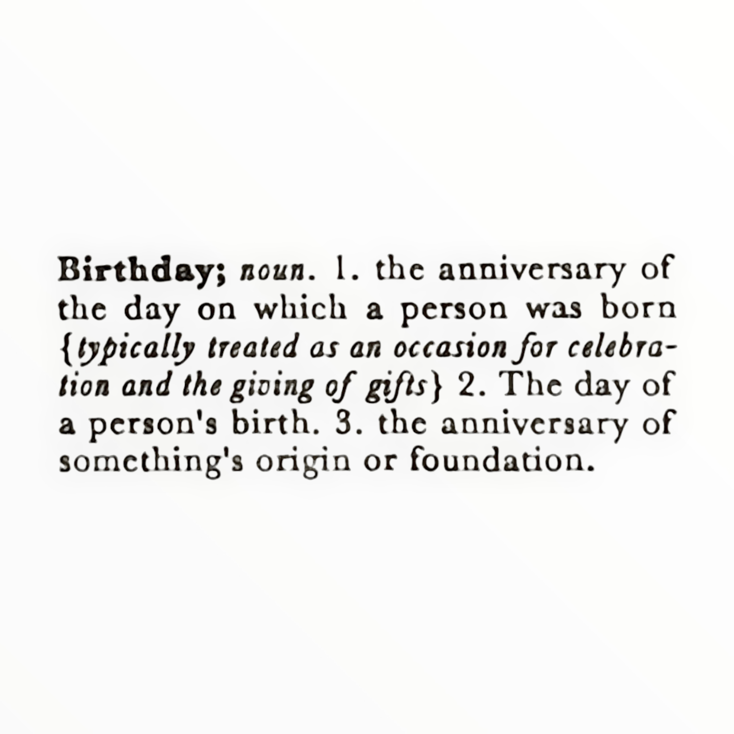 Birthday Defined card detail by Katie Leamon, dictionary-style birthday definition